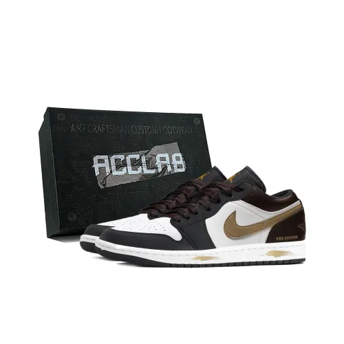 Jordan Air Jordan 1 Устойчивые к истиранию Низкие Топы Винтажные Баскетбольные Кроссовки Мужские Черные Коричневые