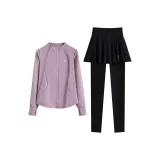 Фиолетовый пальто, двухкомпонентный комплект (черные штаны)