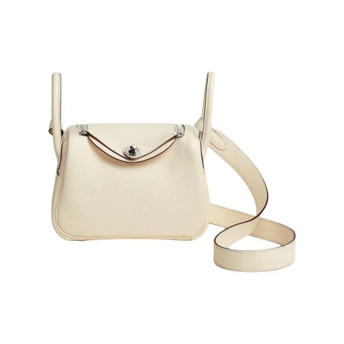 HERMES Lindy Clemence Bullock Кожа Одно плечо Сумка Мини Женская I2 Nata Кремово-белый