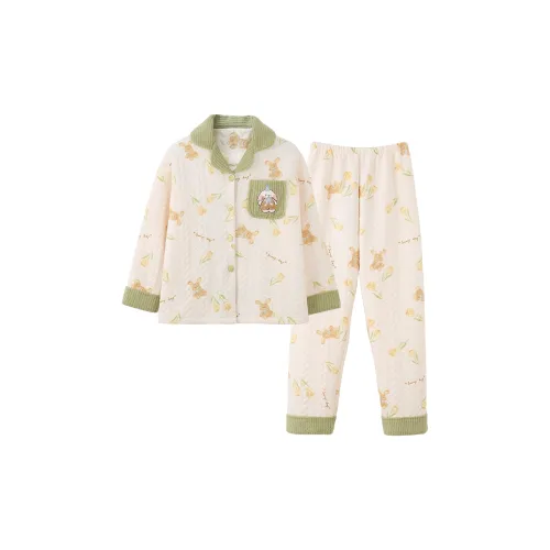 QIANSHENG Цветочный Кролик Воздух Внутренний отсек Женские Пижамные комплекты