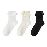 [3 шт] Кружево, лента, дизайн - белый + молочно-белый + черный