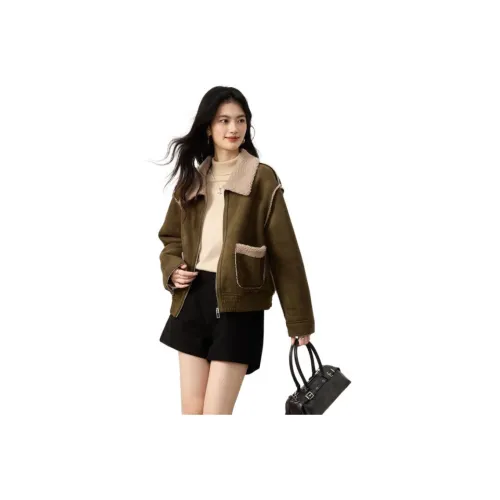 SHANGJING Армейский зеленый Женский Короткий Пальто