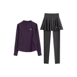 Темно-фиолетовое пальто, двухкомпонентный комплект (темно-синие штаны)