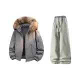 Серый + Желтый Грязь Джинсы с Флисовой Подкладкой