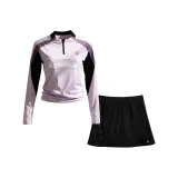 Фиолетовый комплект (фиолетовый топ + черная короткая юбка)