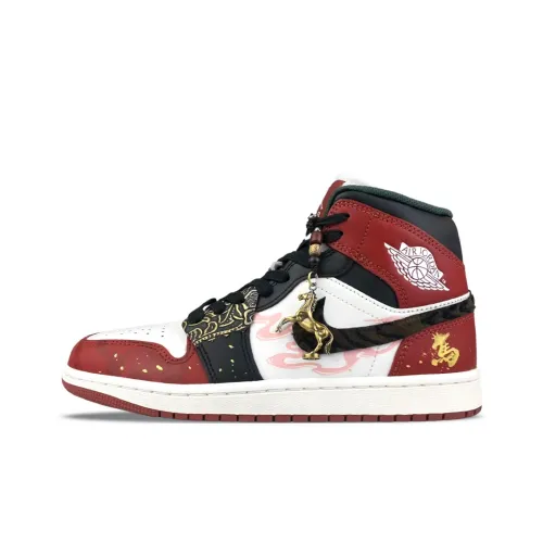 Jordan Air Jordan 1 MID Топ Винтажные Баскетбольные Кроссовки Унисекс Красный Белый