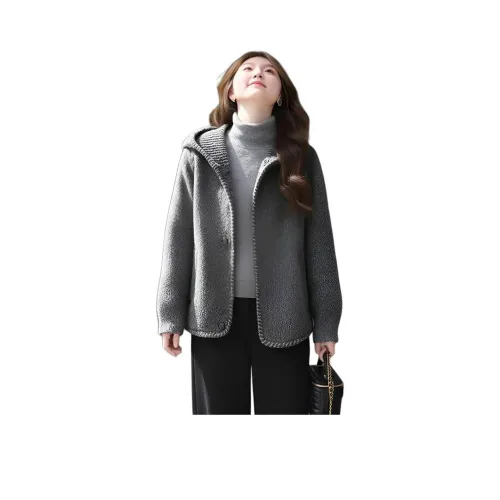 Langqing Угольный Серый Женский Короткий Пальто
