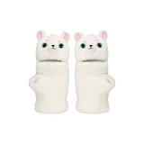 Белый щенок породы Шиба Ину, перчатка