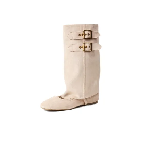 YAFEI XUANYU Колено Высокие сапоги 4CM Женские Абрикос