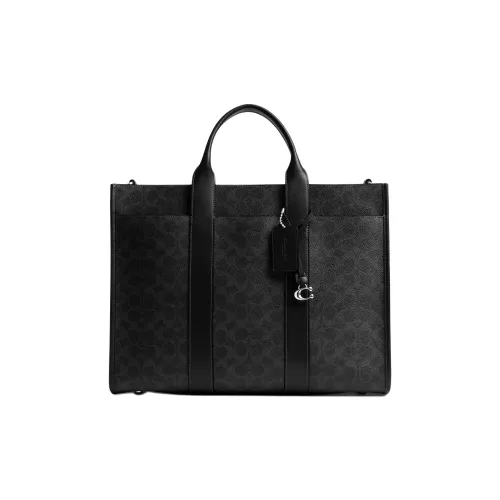 COACH Wesley Покрытый холст телячья кожа одно плечо сумка большая мужская черная