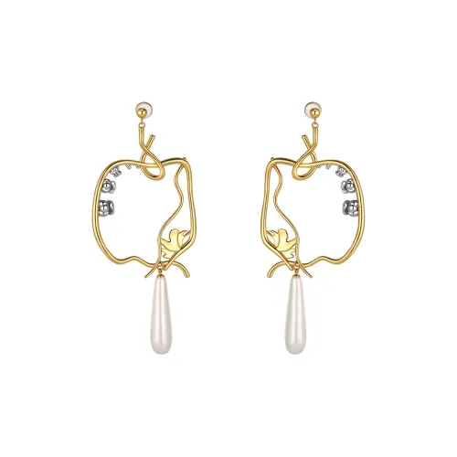 Retro Chic Brass Gold Plated Инкрустированный Shell Pearl Ландыш Серьги-подвески Женские