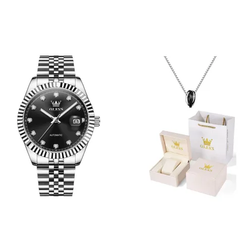 OLEVS Автоматический Механический Механизм Часы Мужские Черный Циферблат