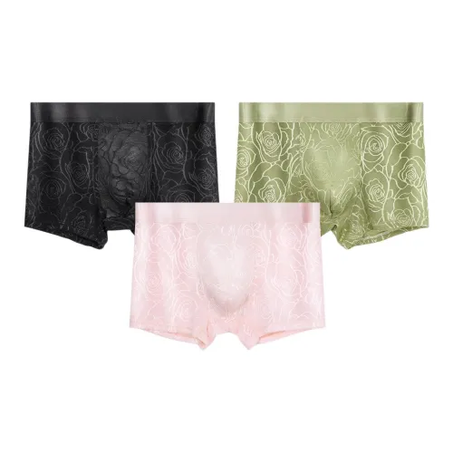 SHIQINUO Черный + Травяной Зеленый + Розовый Мужские Боксеры