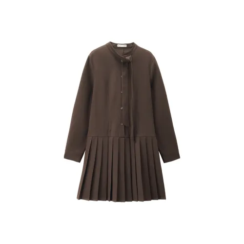 Giordano 2025 Winter Длинное Платье с Длинными Рукавами Женское