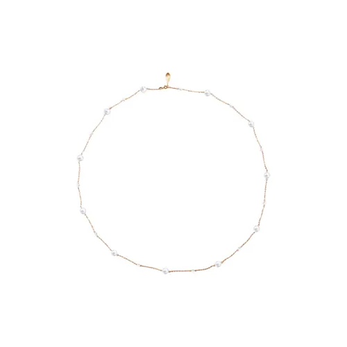 Retro Chic Латунь Античное Золото Покрытие Инкрустированный Жемчужный Ожерелье Женское