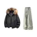 Чёрный + Желтый Грязь Джинсы с Флисовой Подкладкой