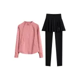 Мэй Sha Розовый Пальто Двухкомпонентный Комплект (Черные Штаны)