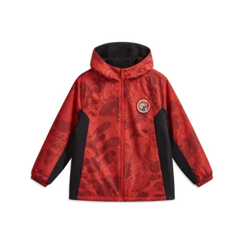 QIAODAN Тренчкот Куртка Sonic Boom Красный Full Принт Черный Детский