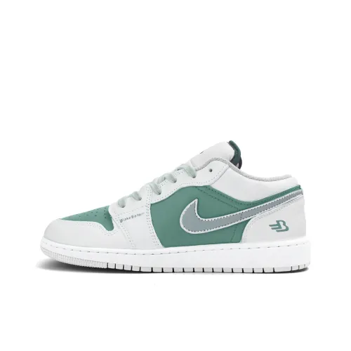 Jordan Air Jordan 1 Противоскользящие Амортизация Устойчивые к износу Низкий Топ Детские Баскетбольные кроссовки Белый