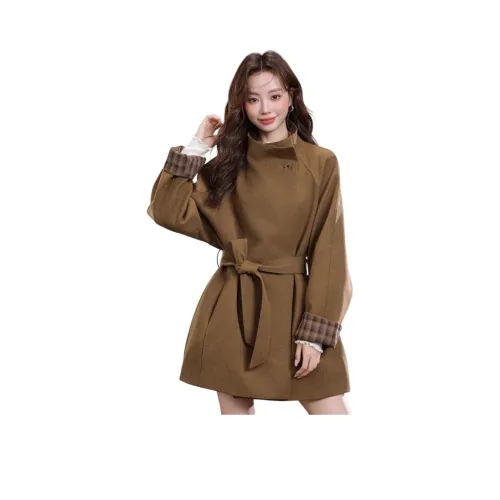 Mu Xiao Xin Коричневый Пальто с Внутренними Вместимостью Женские Пальто