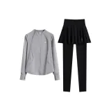 Тонкий чернильный серый пальто двухкомпонентный комплект (черные штаны)