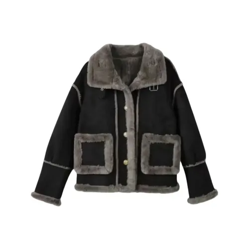 SOIE Черный овчина женские бархатные куртки