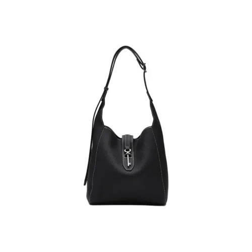 HONGU Сумка через плечо из коровьей кожи большая женская темно-черный экрю абрикос