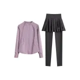 Фиолетовый комплект из двух предметов: пальто и брюки (темно-синий)