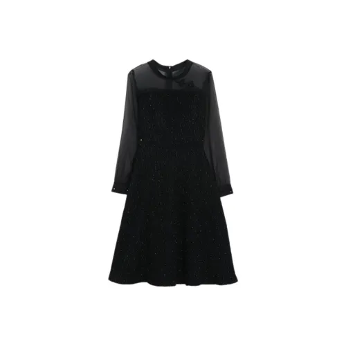 Mo Han Yi Mei Длинный рукав Платье Женское Черное