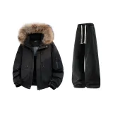 Black (Down Jacket) + Black Jeans Fleece-Lined  
Черный (Пуховик) + Черный Джинсы с Флисовой Подкладкой
