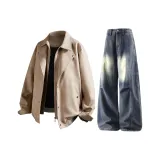 Абрикос Утеплённый + Темно-синие Джинсы