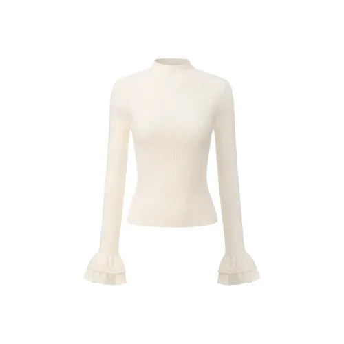 CHIWAWAMEME Молоко Белый Crochet Длинный Рукав Топ Женский Трикотаж