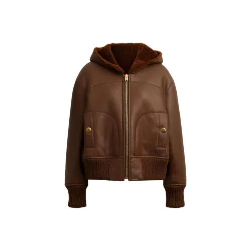 COACH Коричневый Женские Кожаные Куртки