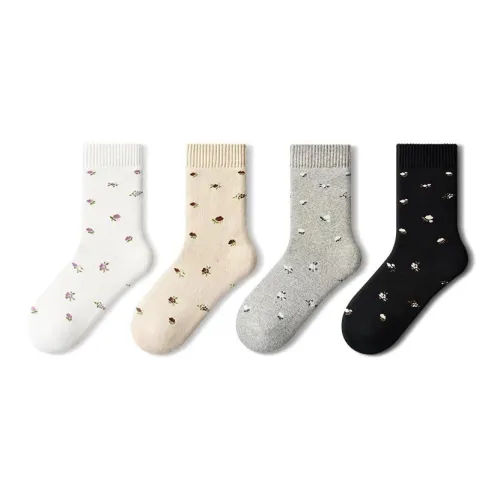 PRIMEET Свежий Цветочный Набор 4 Пачки Женские Носки MID до икры