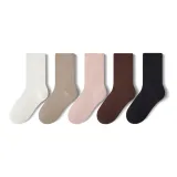 [5 пачек, утолщенные флисовые носки] Экрю + Светло-кофейный + Розовый + Темно-кофейный + Черный