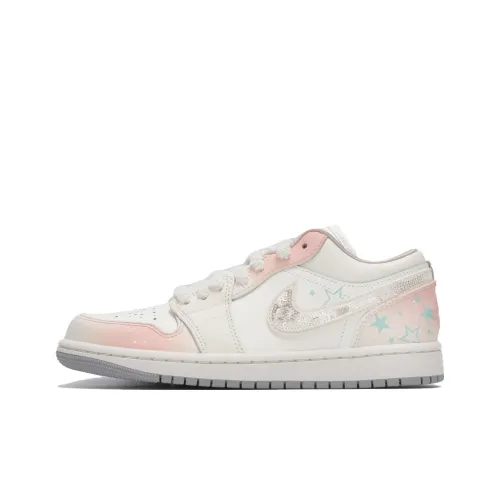 Jordan Air Jordan 1 Износостойкие Низкие Баскетбольные Кроссовки Женские Розовые Белые