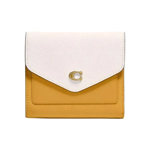 COACH Wyn Кожа Кошелек Маленький Женский Ярко-желтый и Белый