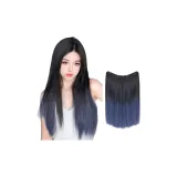 Коричнево-черный градиентный, туманно-голубой - прямые волосы