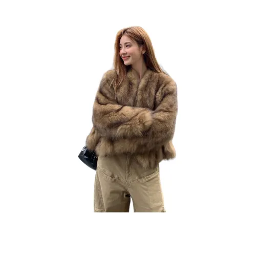 MORii Янтарный Коричневый Оригинальный Ткань + Утолщенный Утепленный Женские Меховые изделия