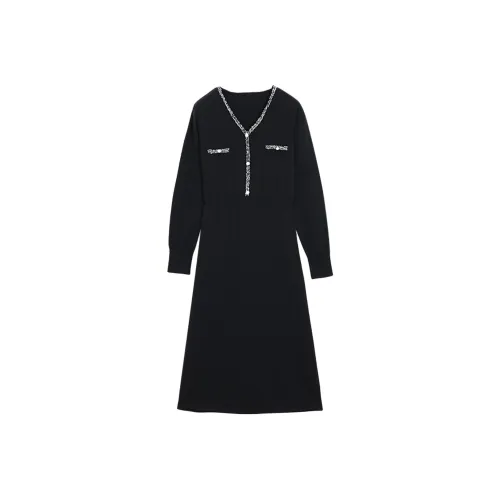 XWI Ink Black Женские Длинные Платья с Длинными Рукавами