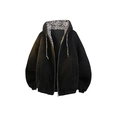 IXXPD Хлопковый пуховик унисекс с леопардовым принтом черный