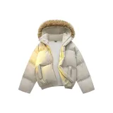 Ecru с капюшоном [съемный меховой воротник]