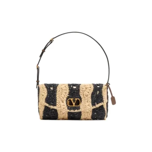 Valentino Garavani Синтетическая Рафия Плечевая Сумка Маленькая Женская Marfil Spells Черная
