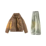 Кофейный & Желтый Грязь Джинсы с Флисовой Подкладкой