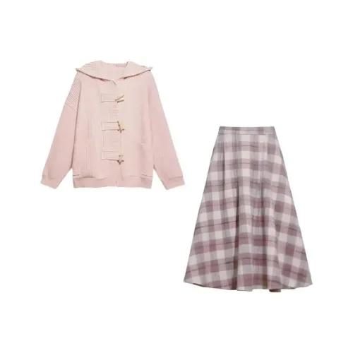 REMOULD Розовый кардиган + клетчатая юбка женские комплекты с юбкой