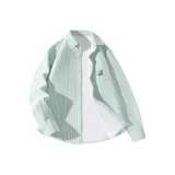 [Флисовая подкладка, Оксфорд, Полосы] Зеленый и белый, полосы (Tb Луна, Наблюдение, Кошка, Логотип на груди)