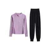 Розовый Фиолетовый Длинный Рукав Двухкомпонентный Комплект (Черные Штаны)