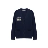 Темно-синий кардиган + горизонтальная прозрачная этикетка на груди