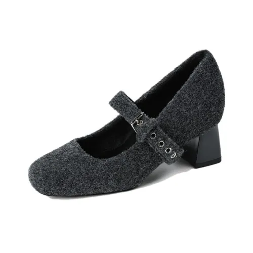 Zubumei Грубый каблук Мэри Джейн туфли 8 см женские серый