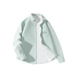 [Флисовая подкладка, Оксфорд, Полосы] Зеленый и Белый Полосы (с логотипом на груди, трансформируемым, для альпинизма)